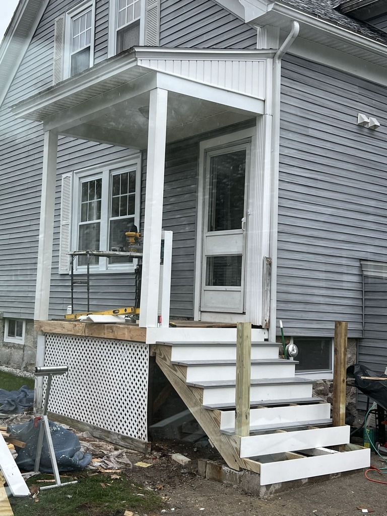 Deck Construction with White Railings