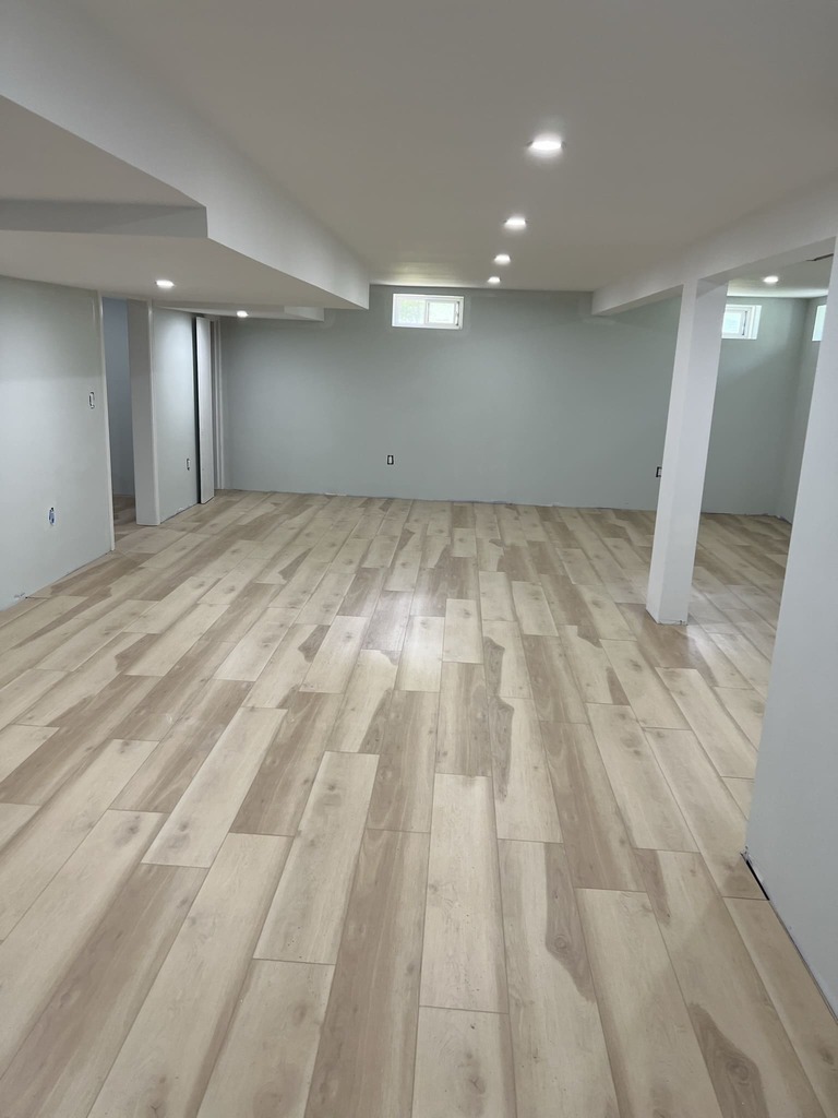 Finished Basement with Luxury Vinyl Flooring