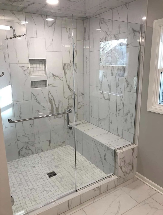 Luxury Marble Shower with Glass Enclosure