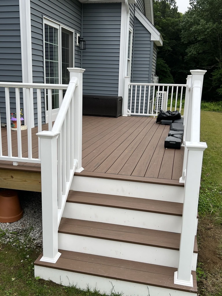 Composite Deck with Stairs and White Railings