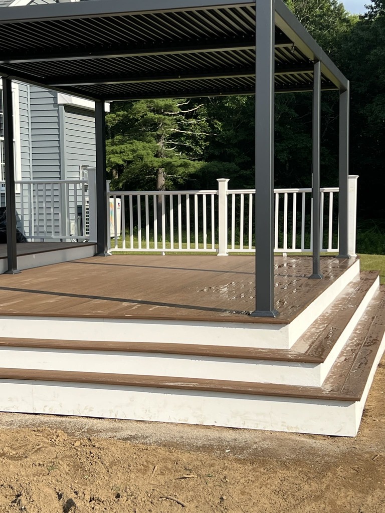 Modern Deck with Black Metal Pergola