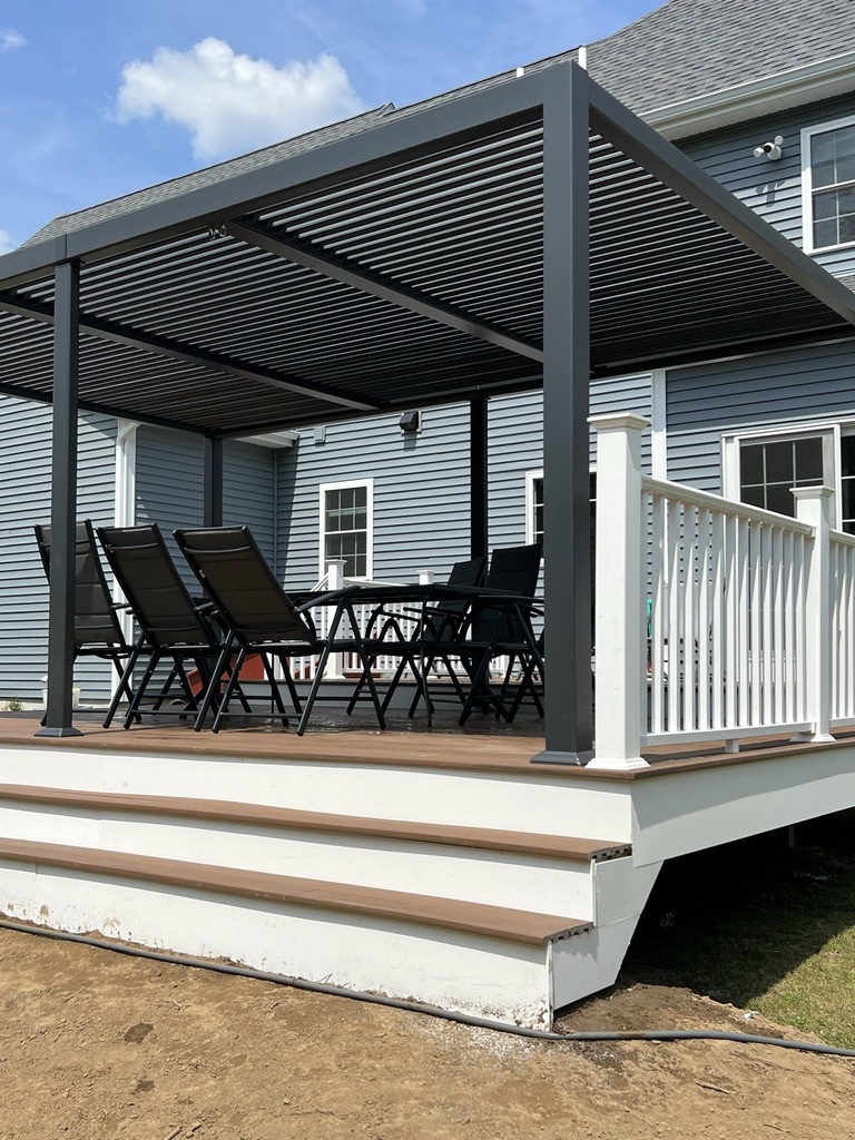 Finished Deck with Pergola and Outdoor Furniture