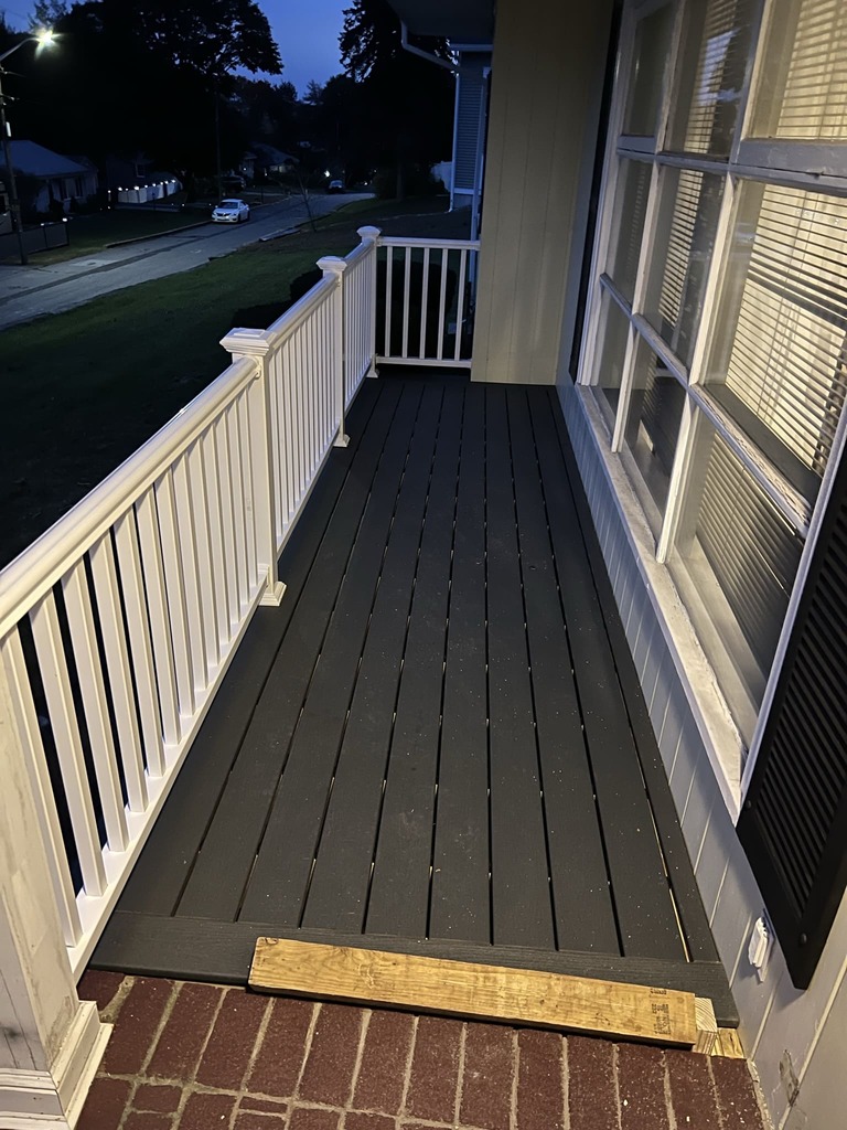Evening Deck with Dark Flooring and White Railings